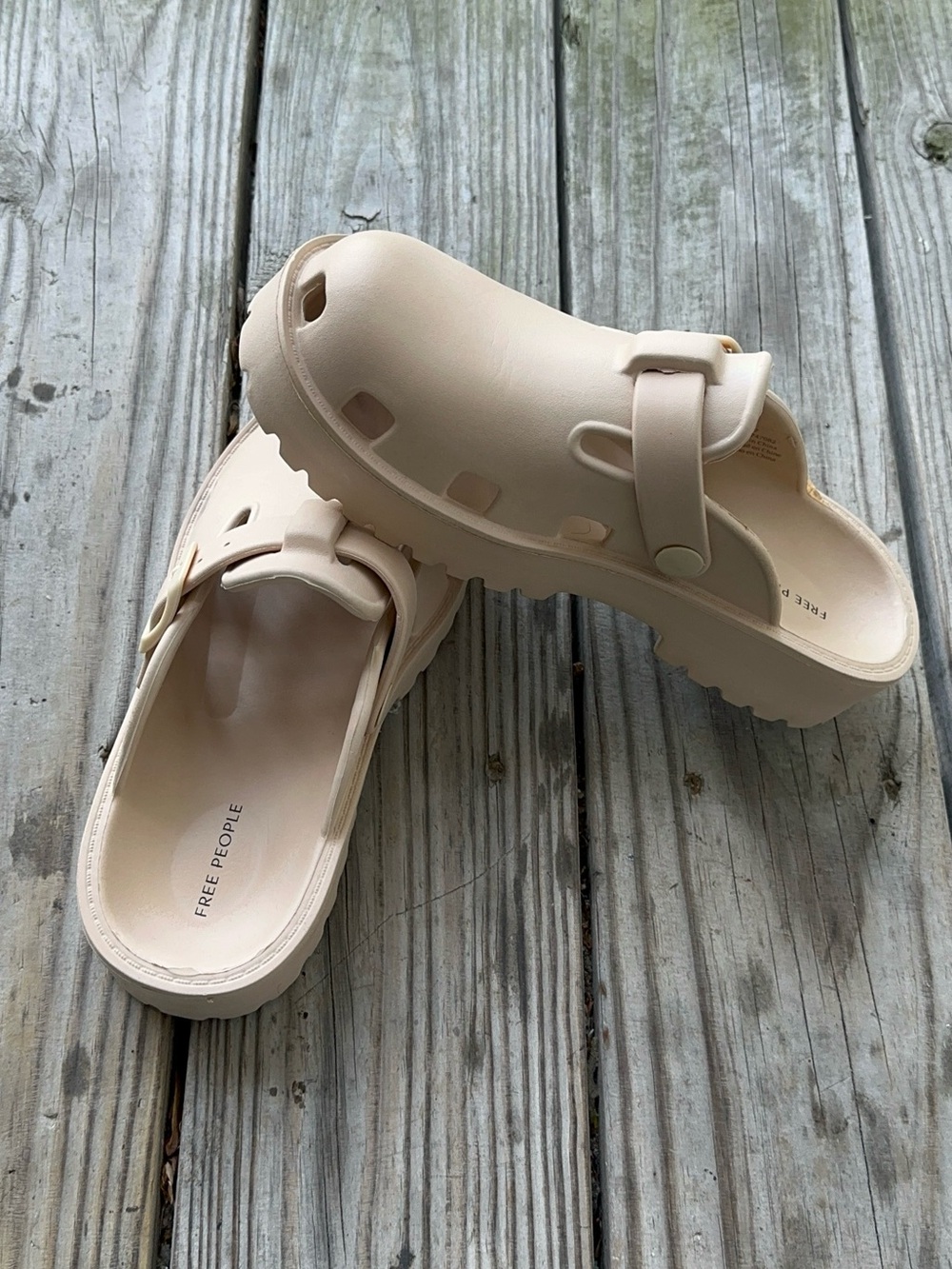 Free People Neutral Beige Buckle Clog Mules - Picture 5 of 8